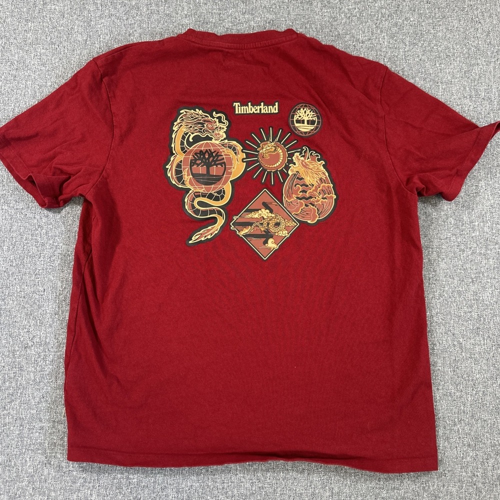 Timberland Official Spell Out Classic Logo Men's Dark Red T-Shirt Medium